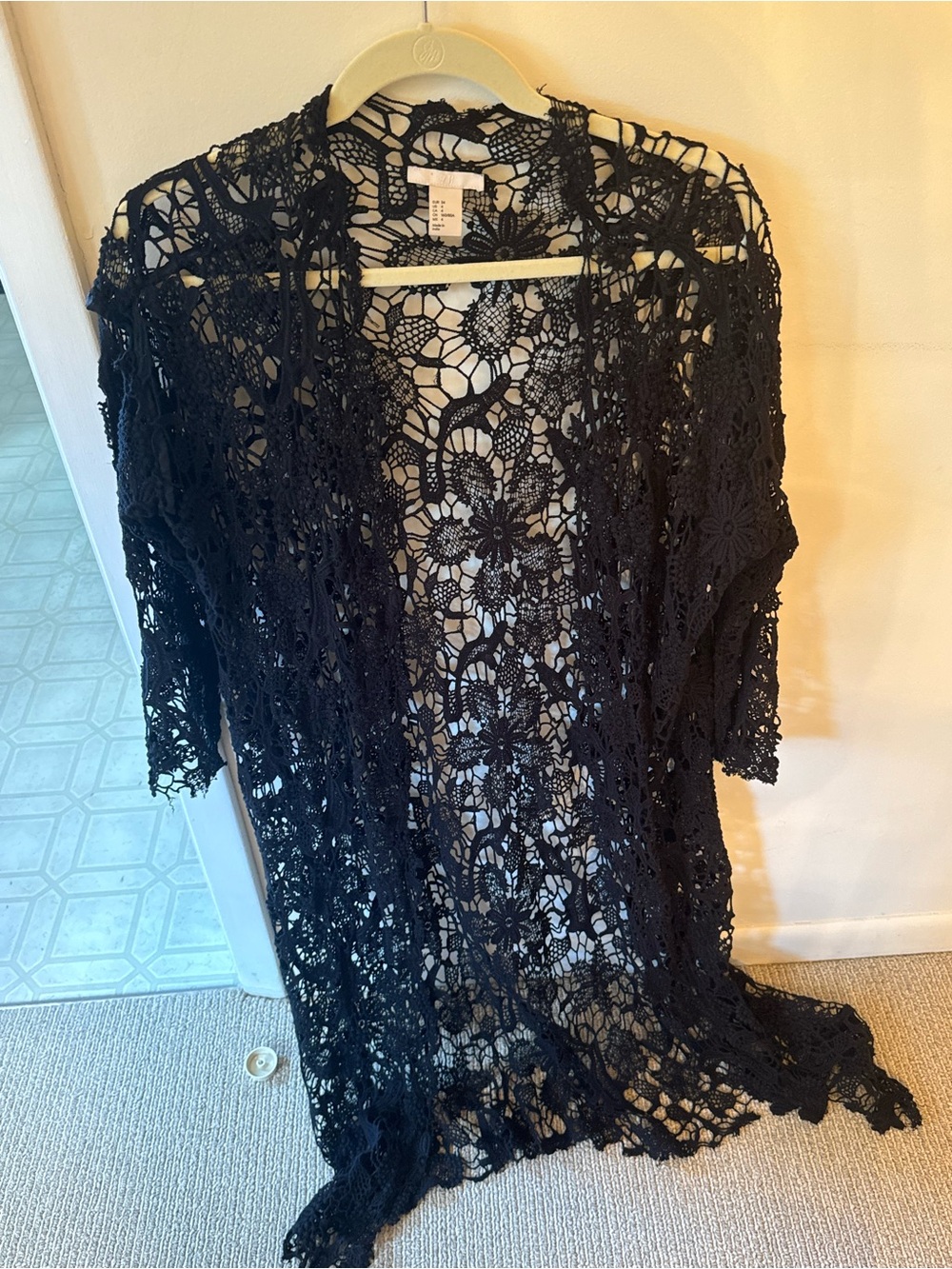H&M Black Crochet Lace Open-Front Cardigan